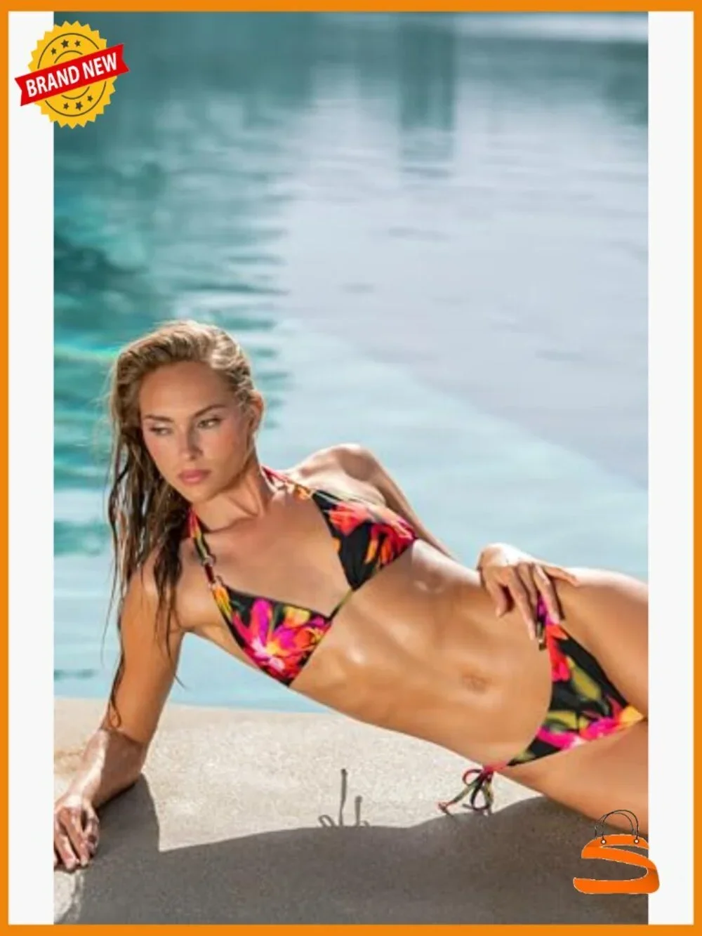 Adjustable Triangle Bikini Top with Removable Cups, Size 4